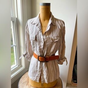 Jones New York brown white striped shirt size L